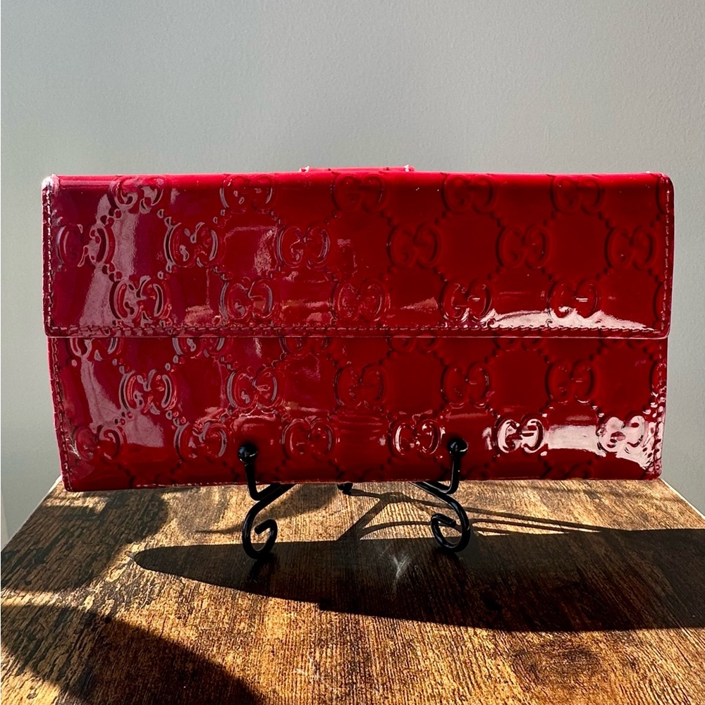 Gucci Red Patent Leather GG Guccissima Heart Wallet — Gold Accent - Picture 3 of 8